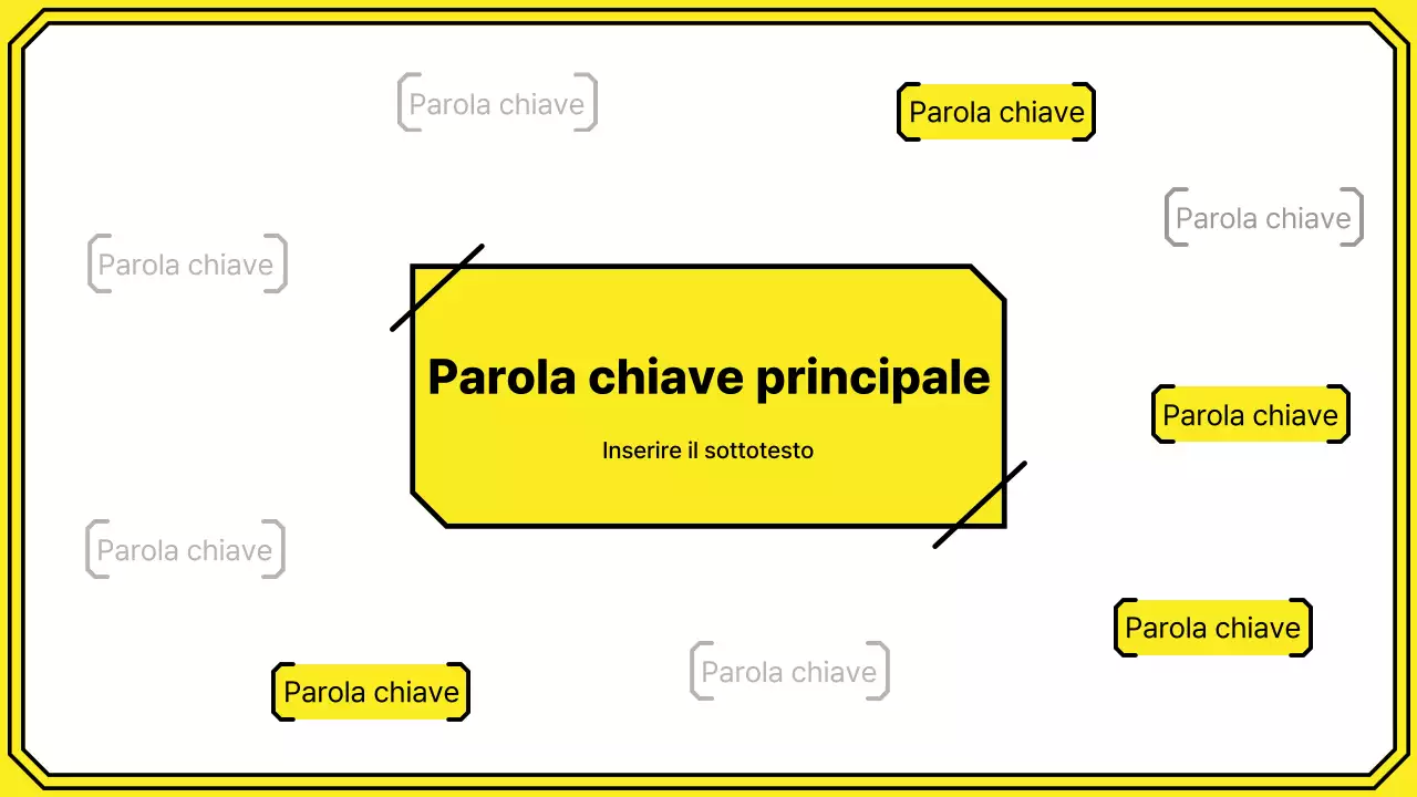 Evidenziate le parole chiave con un semplice stile a linee in giallo e menta.