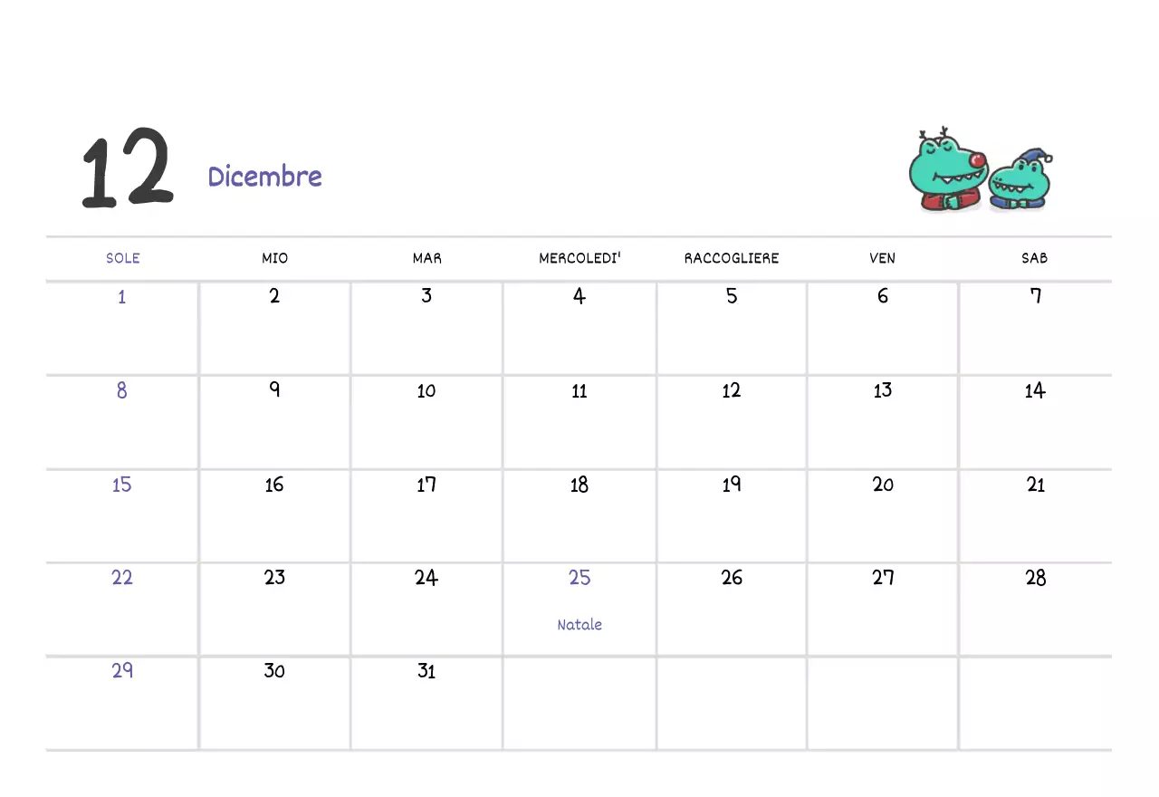 Un calendario con un simpatico concetto di illustrazione di Argo