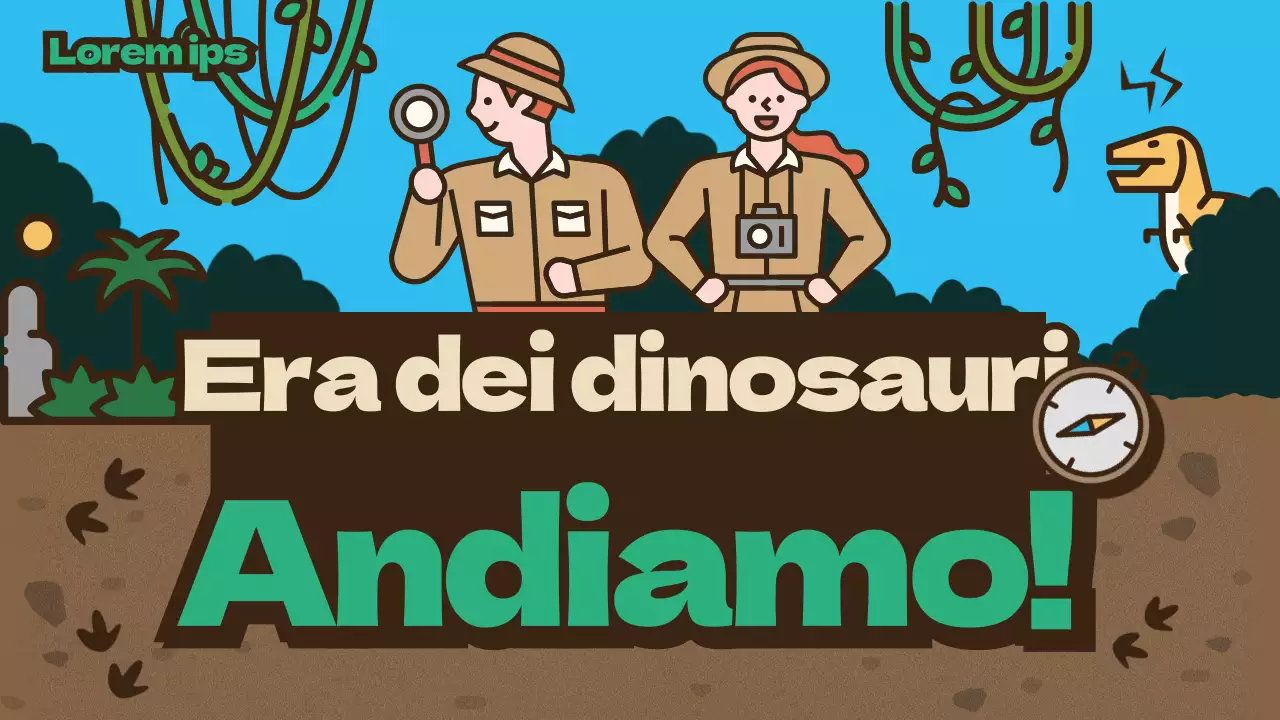 Concetto di squadra di esplorazione marrone Illustrazione di dinosauro carino Tempo di scienza