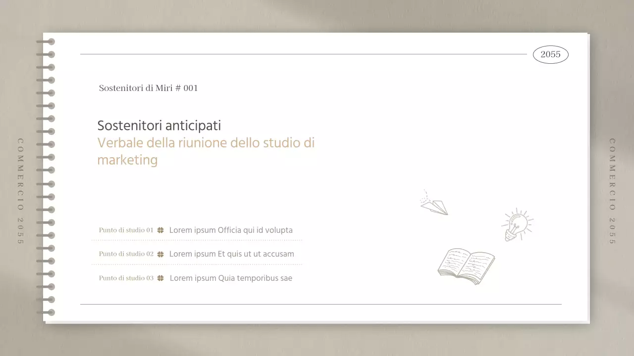 Verbale di riunione dello studio di marketing in un semplice taccuino beige