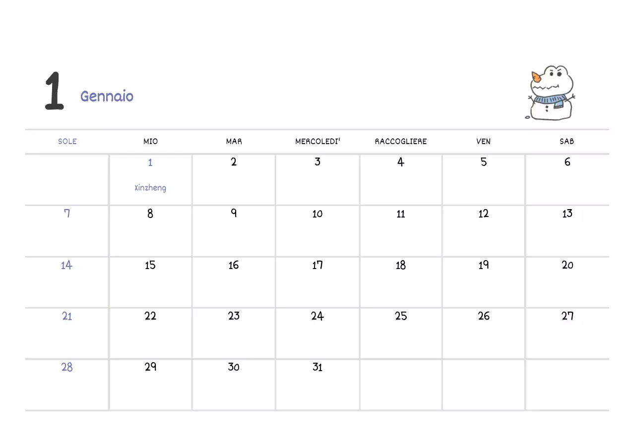 Un calendario con un simpatico concetto di illustrazione di Argo