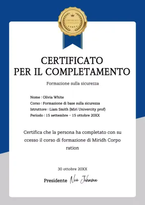 Certificato di completamento della formazione sulla sicurezza della sodomia Modello di documento aziendale elencato