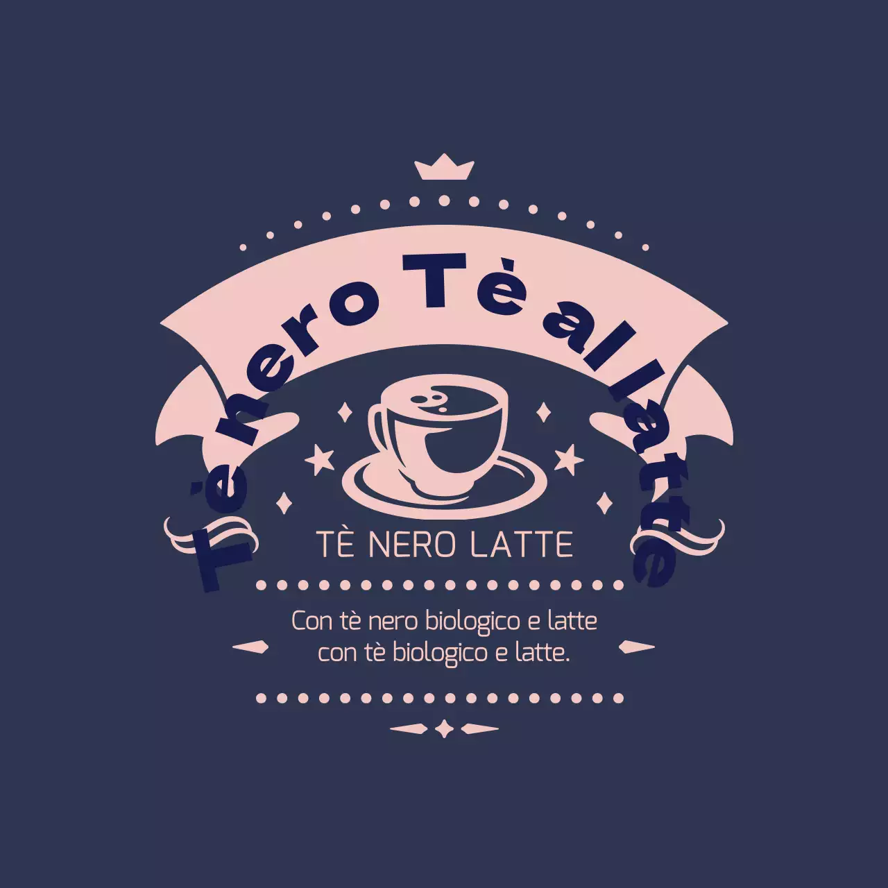 Etichetta per il tè al latte illustrata in rosa navy