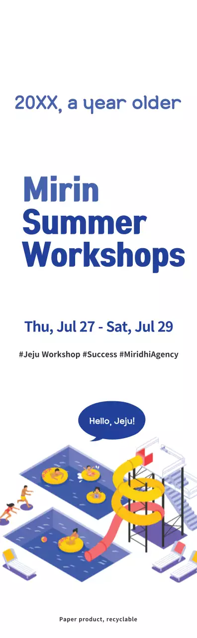 Gaya ilustrasi sederhana dengan warna biru tua dan biru muda Informasi tentang lokakarya musim panas