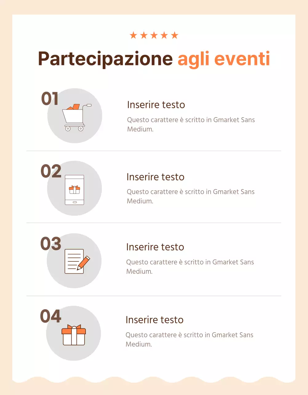 Pagina dell'evento rivista in marrone e arancione