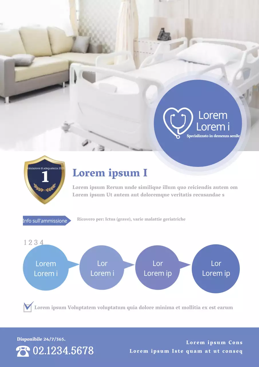 Opuscolo blu che spiega il processo di ammissione a una casa di riposo