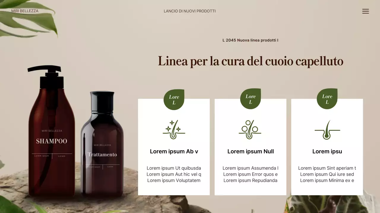 Nuovi prodotti naturali per capelli in verde e beige
