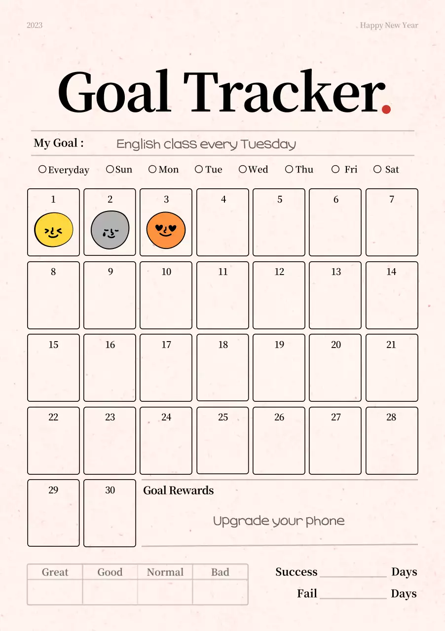 Goal tracker with simple lines in beige and black
