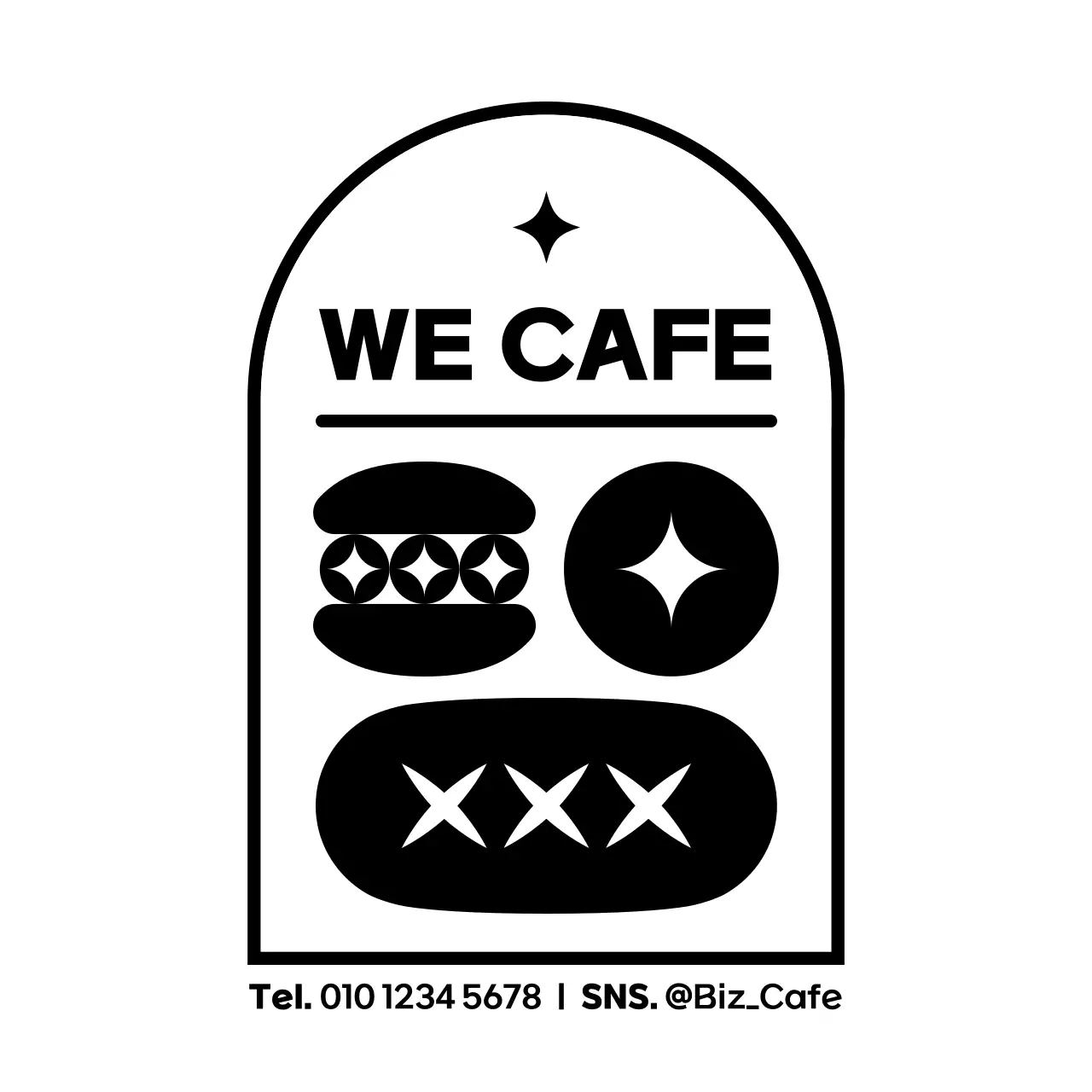 Simple and clean black and white dessert icon and text combination style to promote and inform cafes