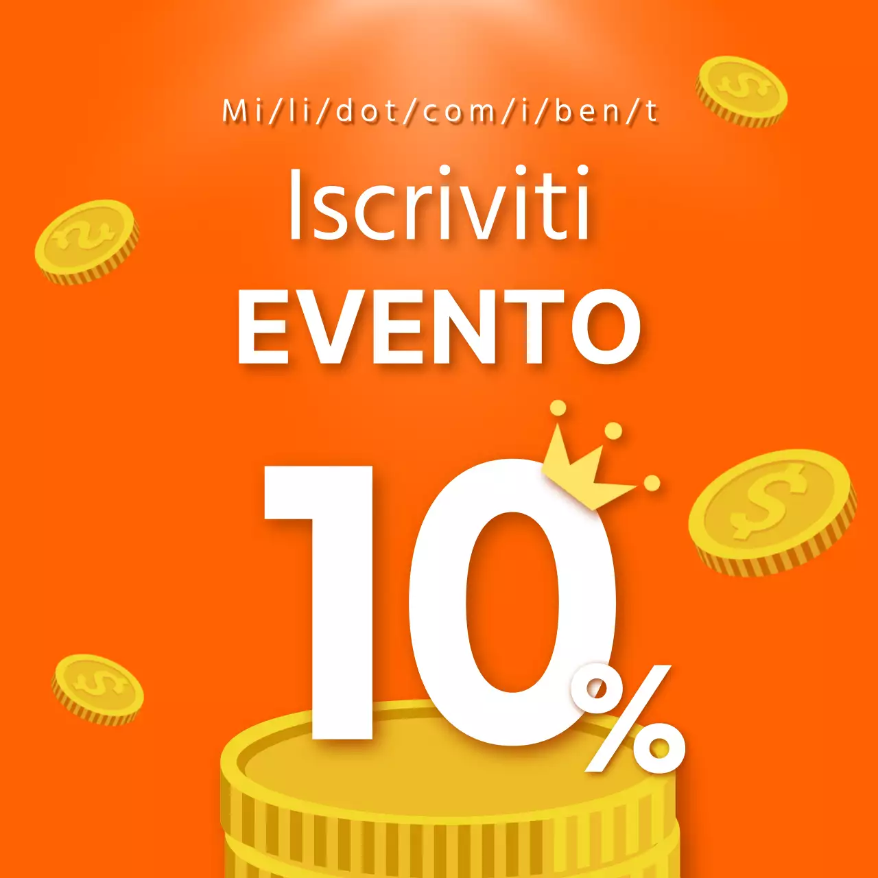 Un annuncio pulito e arancione per l'iscrizione all'evento