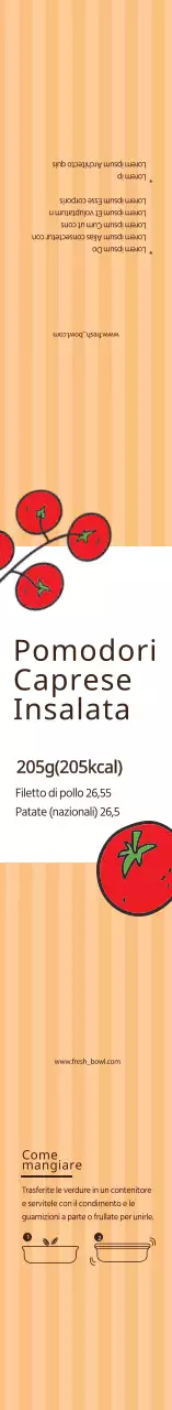 Etichetta dell'insalata caprese con pomodori rossi illustrati