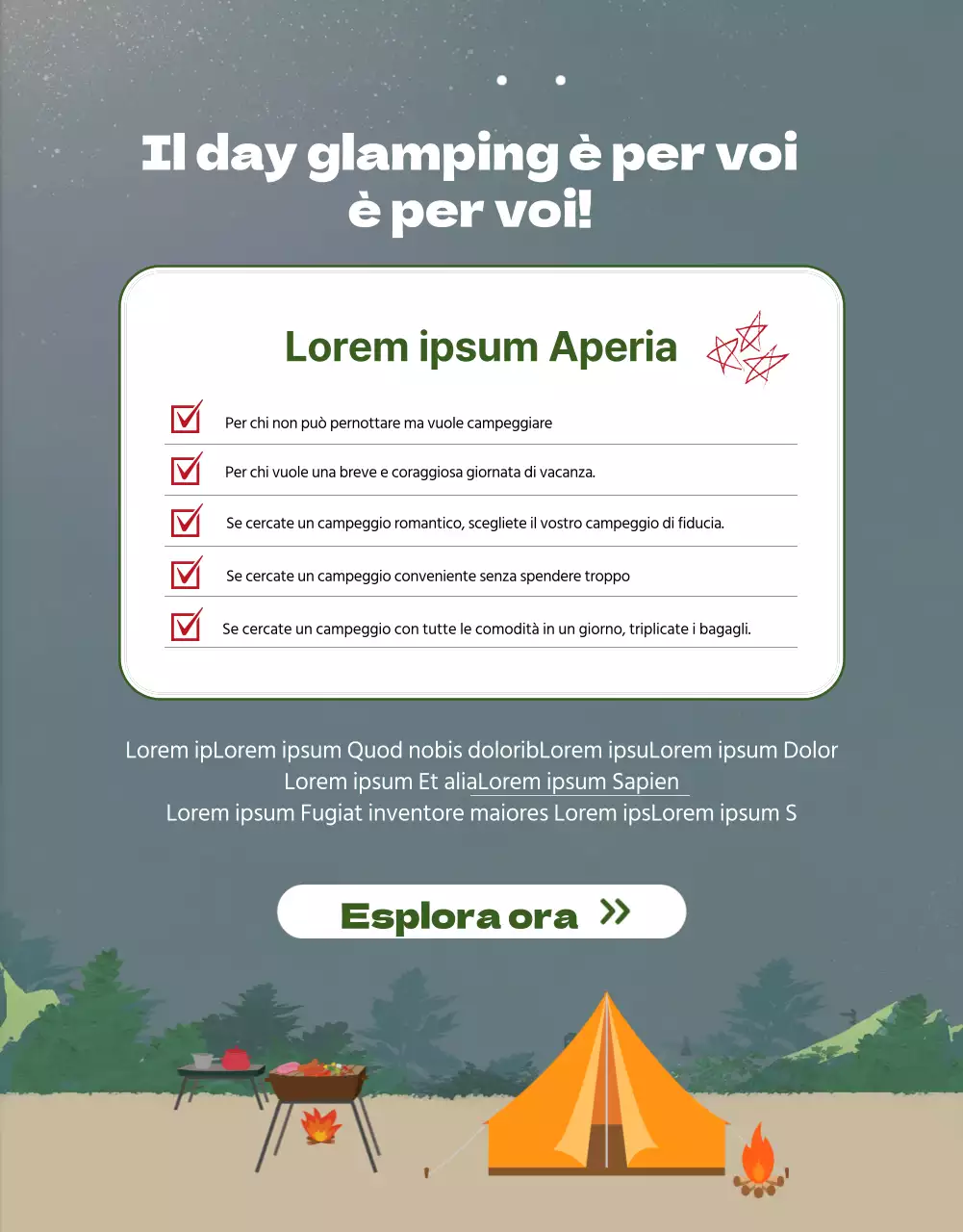 Semplice pagina di dettaglio della prenotazione del campeggio illustrata in verde