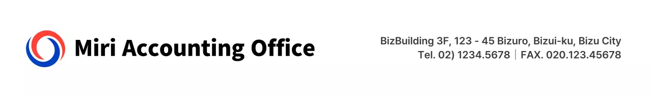 Simple symbolic logo style in red and blue to inform and promote accounting firm information