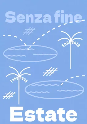 Illustrazione della linea di palma e piscina di colore azzurro