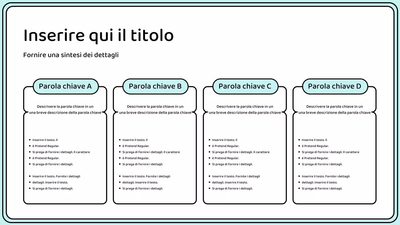 Evidenziate le parole chiave con un semplice stile a linee in giallo e menta.