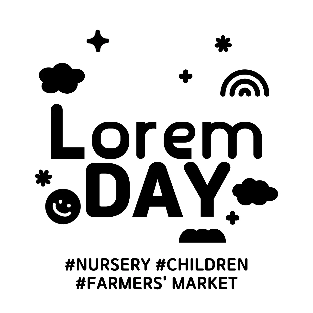 Bingkai kantong plastik yang lucu dan rapi serta gaya kombinasi teks untuk mempromosikan dan menginformasikan pasar bebas anak-anak