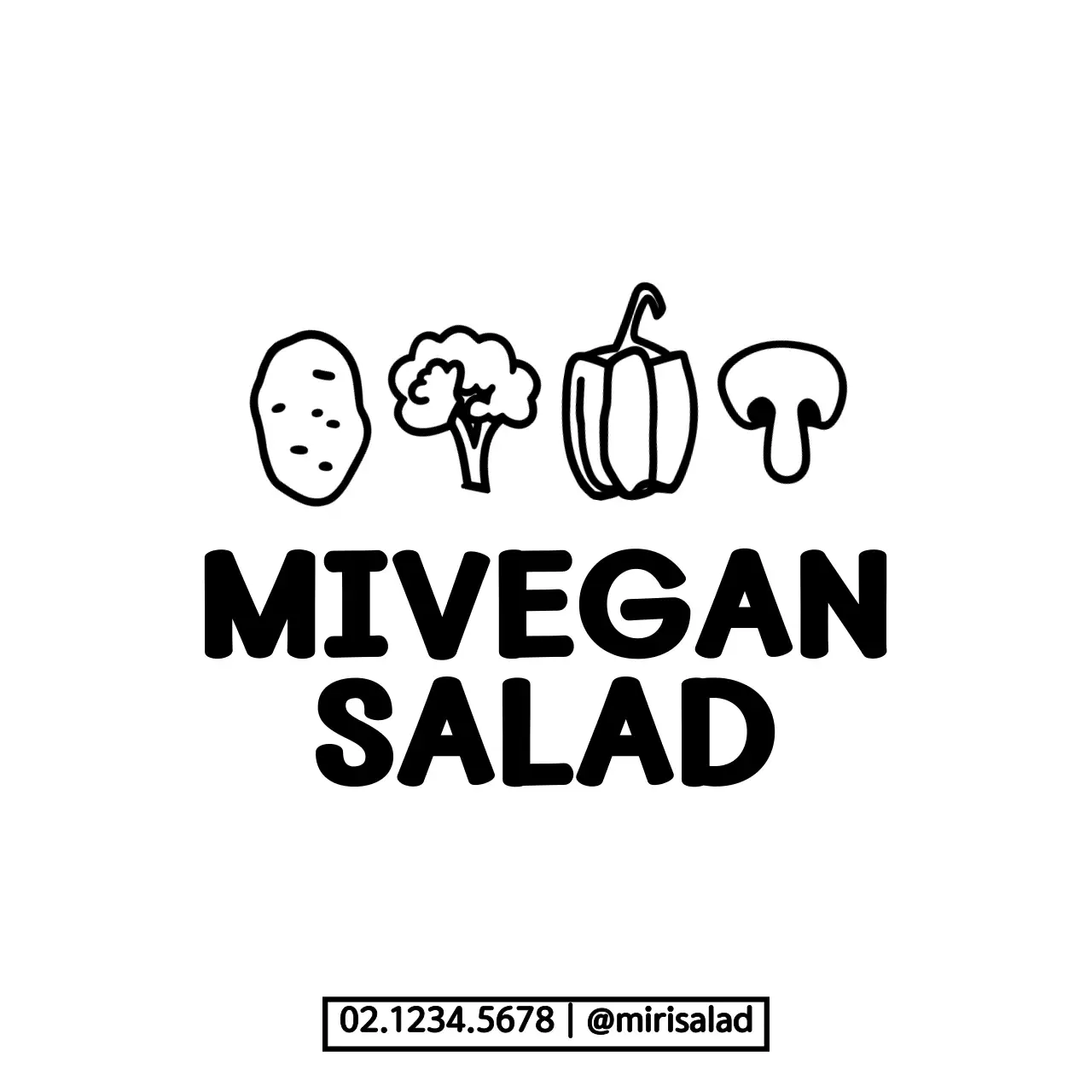 A combination style of cute vegetable illustrations to promote and inform your salad shop.