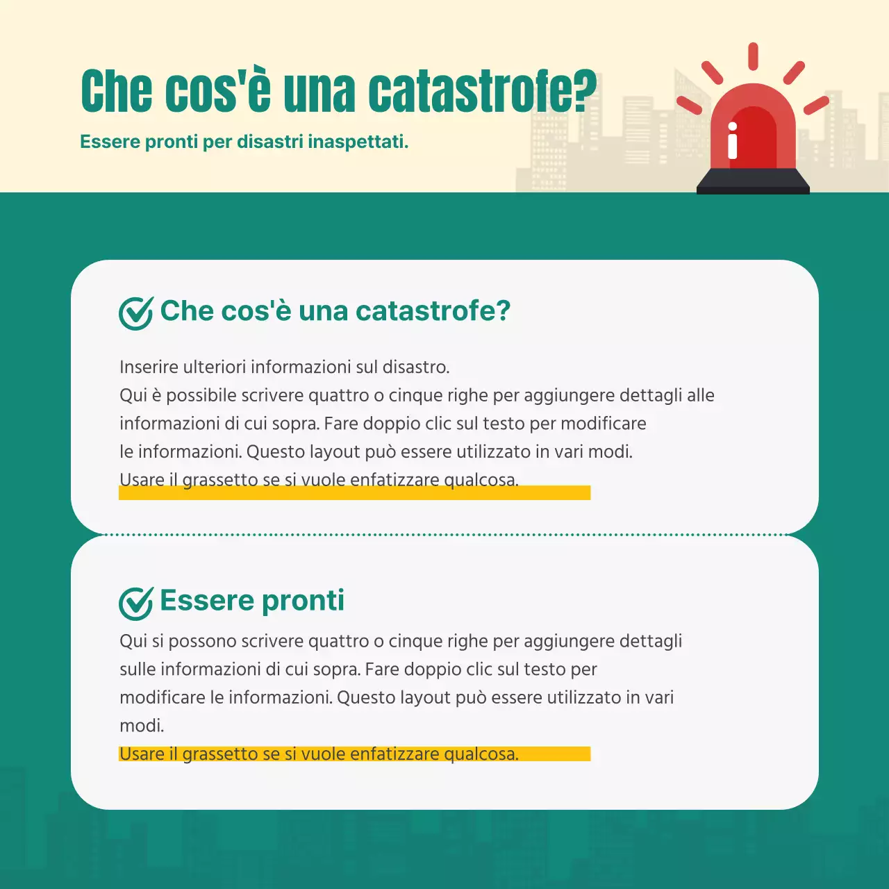 Guida di preparazione alle catastrofi in turchese cardnews design