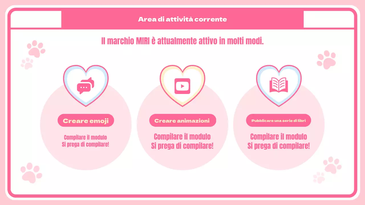 Simpatica pagina di presentazione dei personaggi e della merce con sfondo a scacchi rosa