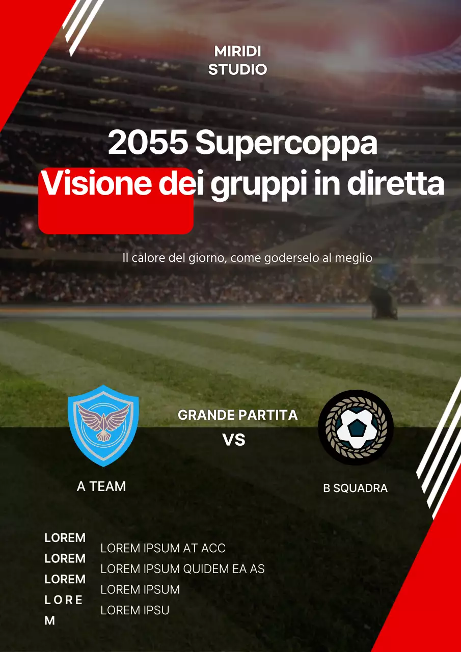 Semplice webposter di visualizzazione del gruppo rosso per una partita di calcio