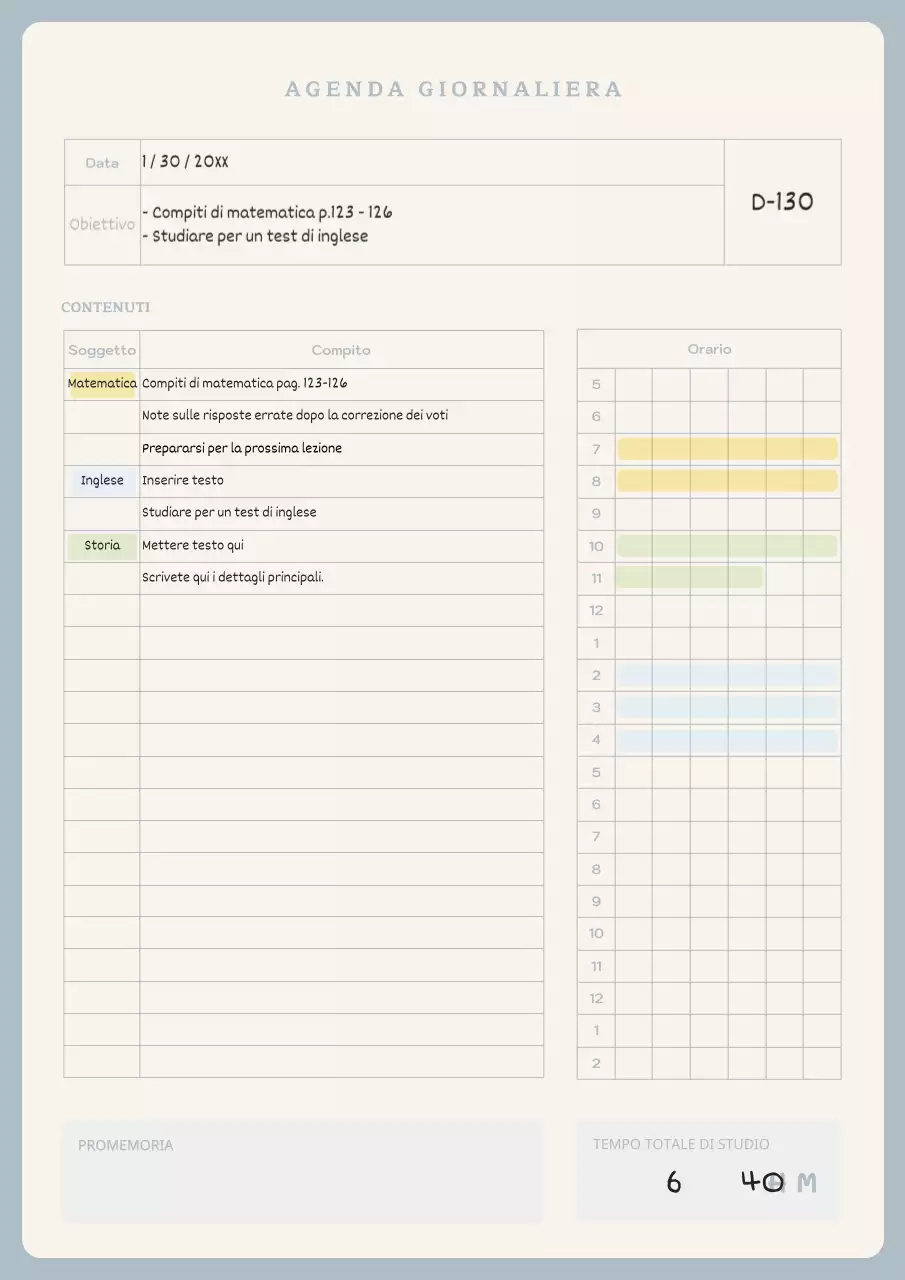 Una simpatica agenda giornaliera dai colori pastello