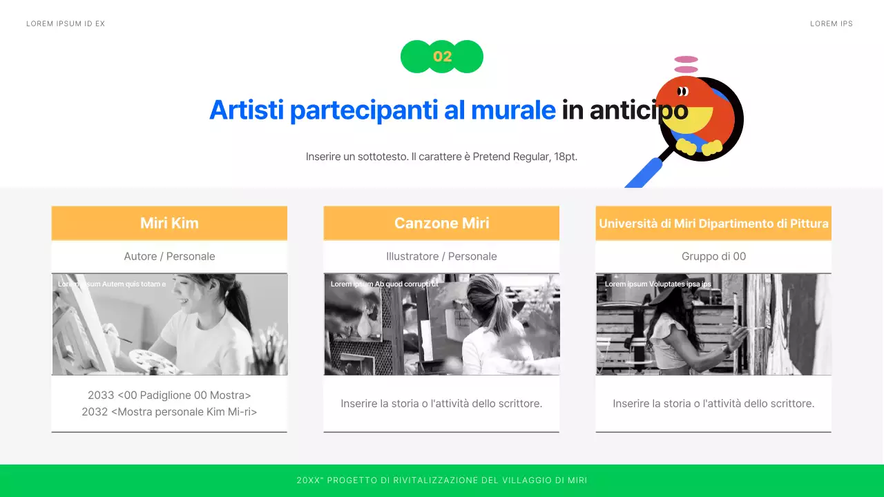 Progettare una mostra di murales illustrati e puliti in bianco, blu e verde