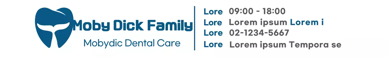 A simple design with a dark blue dental logo, practice name, and practice details.