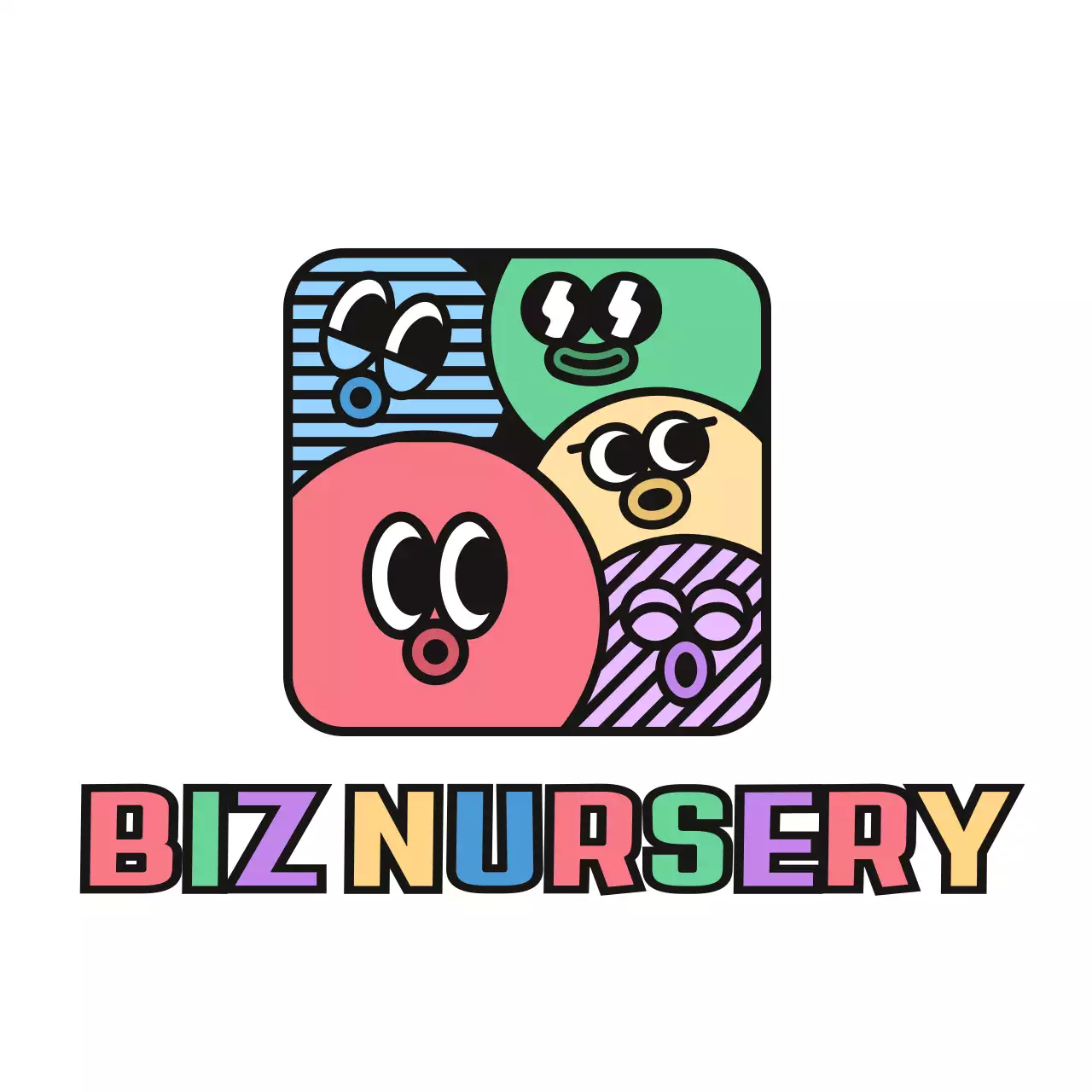 Kompetisi atletik prasekolah dengan logo karakter yang penuh warna dan lucu