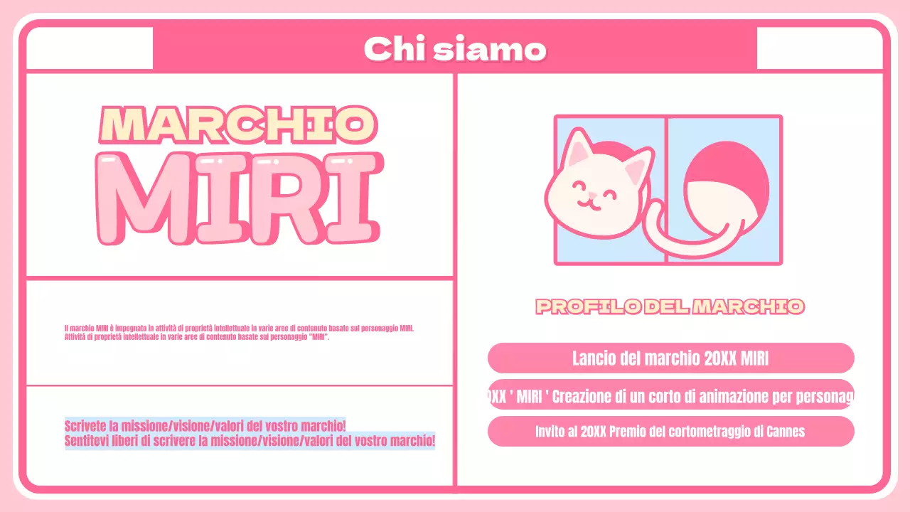 Simpatica pagina di presentazione dei personaggi e della merce con sfondo a scacchi rosa