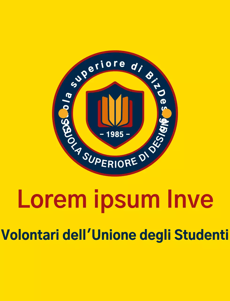 Simbolo di scudo semplice e pulito e combinazione di logo emblema in giallo e blu navy rosso Organizzazione di servizio del governo degli studenti delle scuole superiori