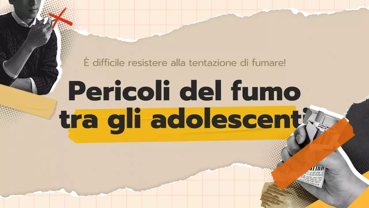 Materiale didattico per la disassuefazione dal fumo per i giovani con un concetto di collage pop art beige.