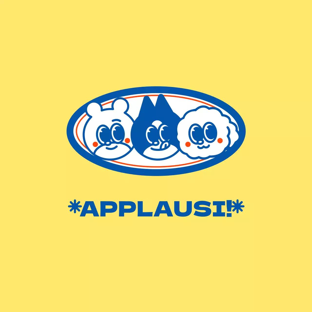 Merchandising personalizzato dal design semplice con simpatici personaggi animali in giallo e blu.