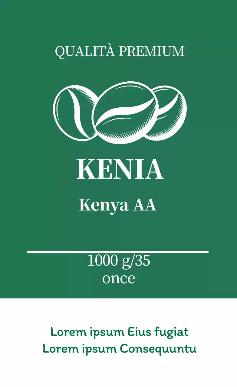 Etichetta pulita di chicchi di caffè con illustrazione verde