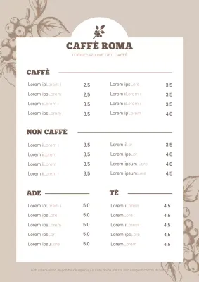 Illustrazione botanica del menu del caffè in marrone