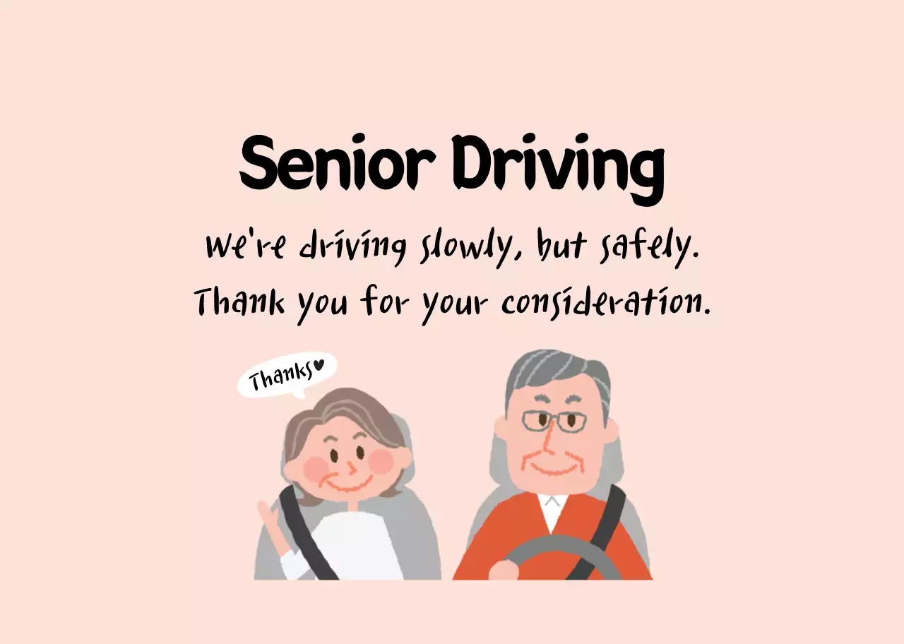 Màu hồng minh họa cặp vợ chồng già hướng dẫn lái xe an toàn