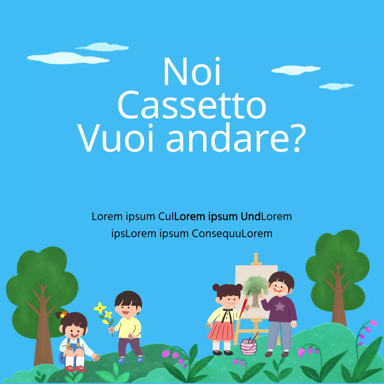 Annuncio di una scuola d'arte per studenti delle elementari in blu.