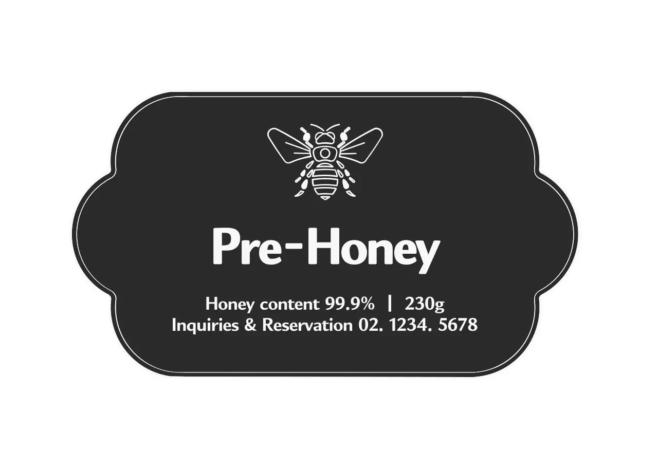 Classy ribbon frame concept honey label sticker in dark gray and white