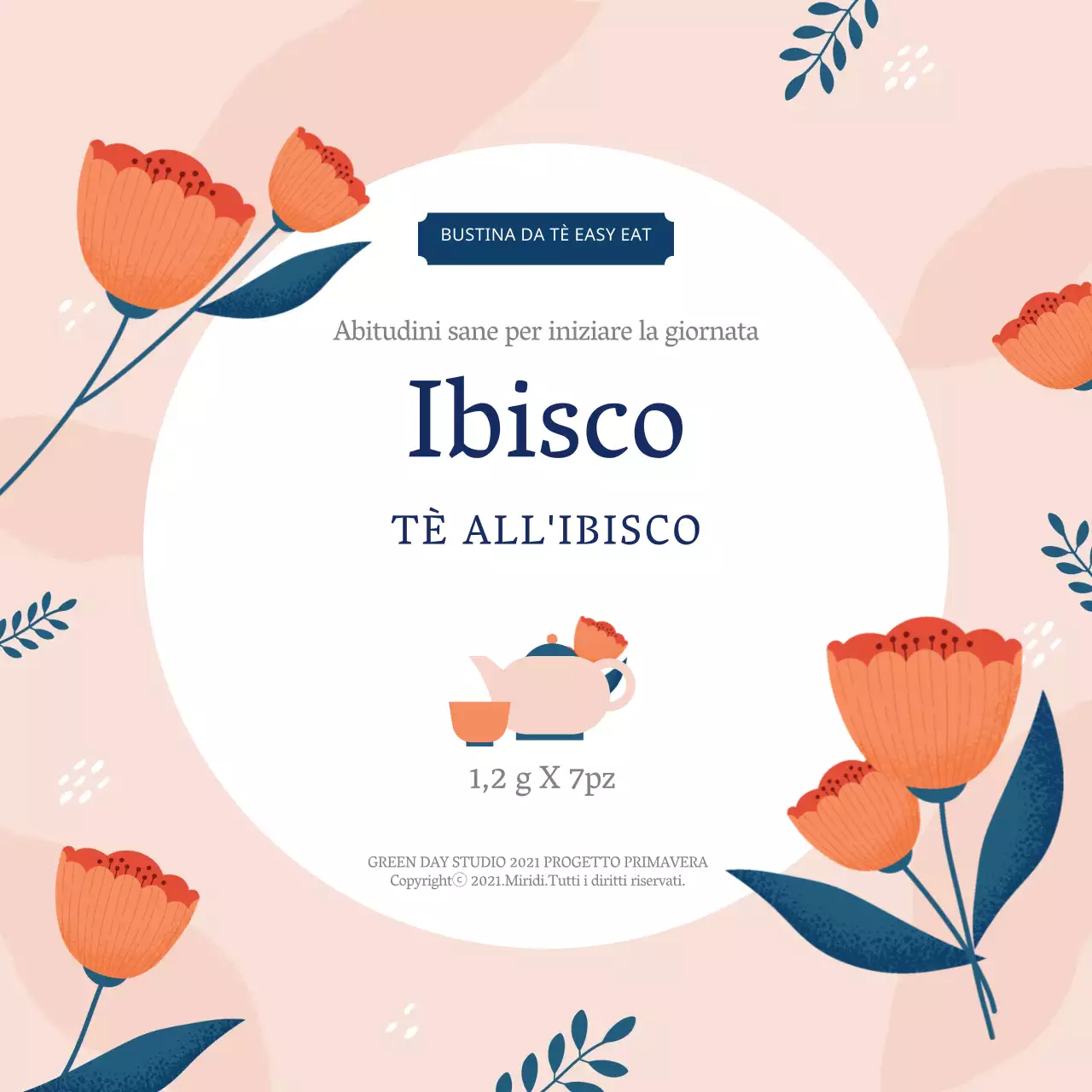 Illustrazione rosa dell'etichetta del tè all'ibisco per alimenti ordinati