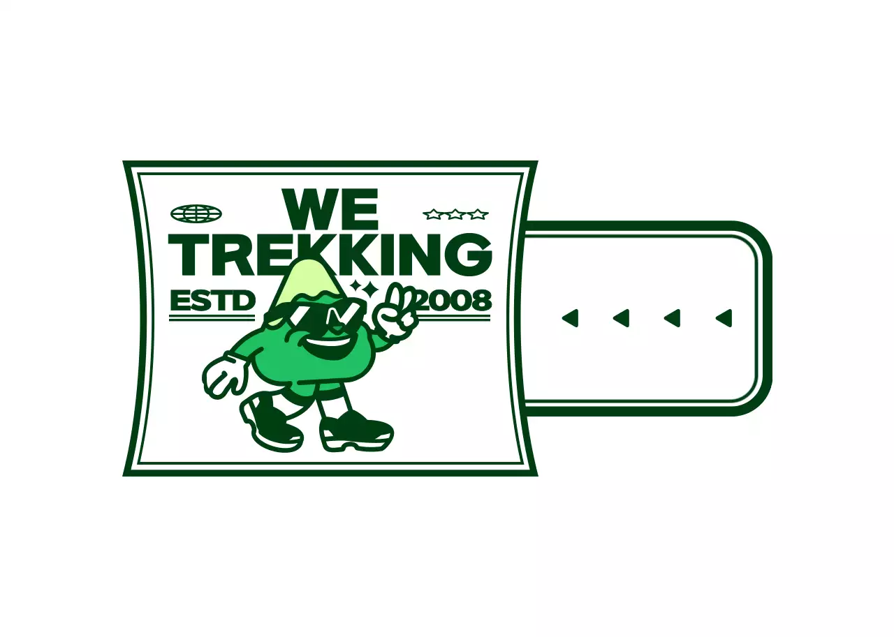 Logo-style club gift featuring a cute, hip mountain character in green and white.