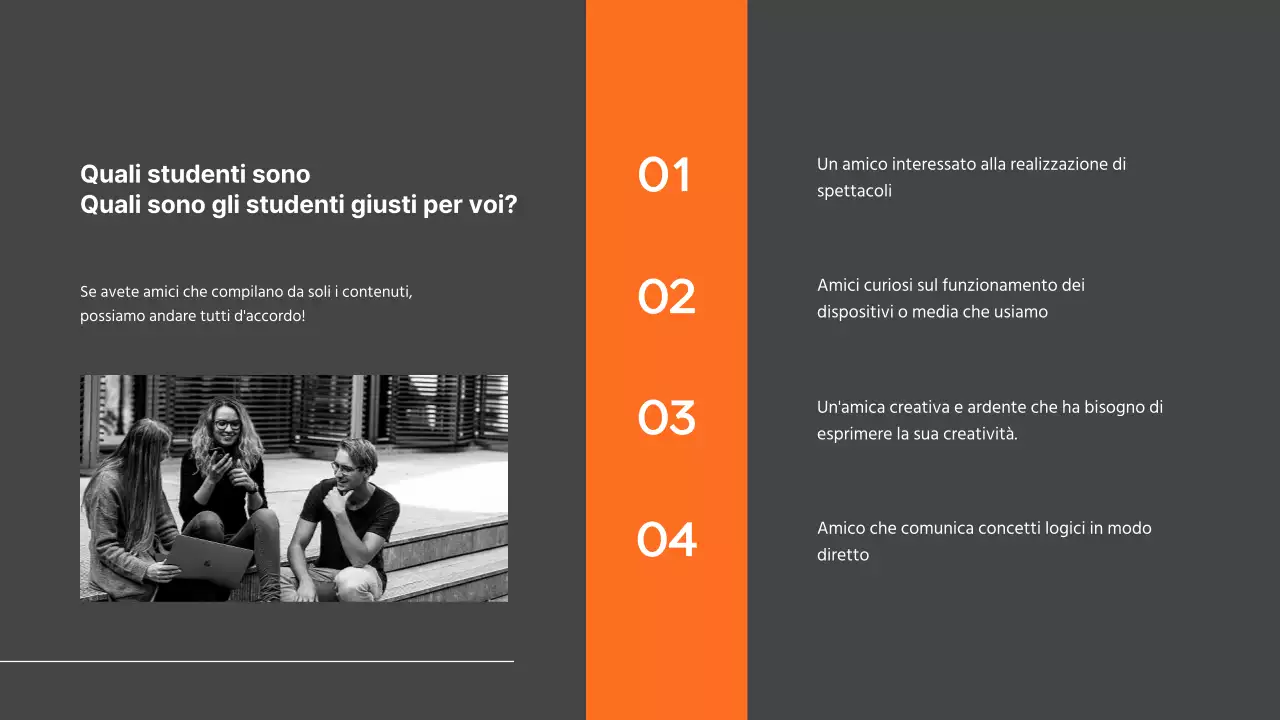 Presentazione del dipartimento di relazioni pubbliche dell'università moderna grigio-arancio