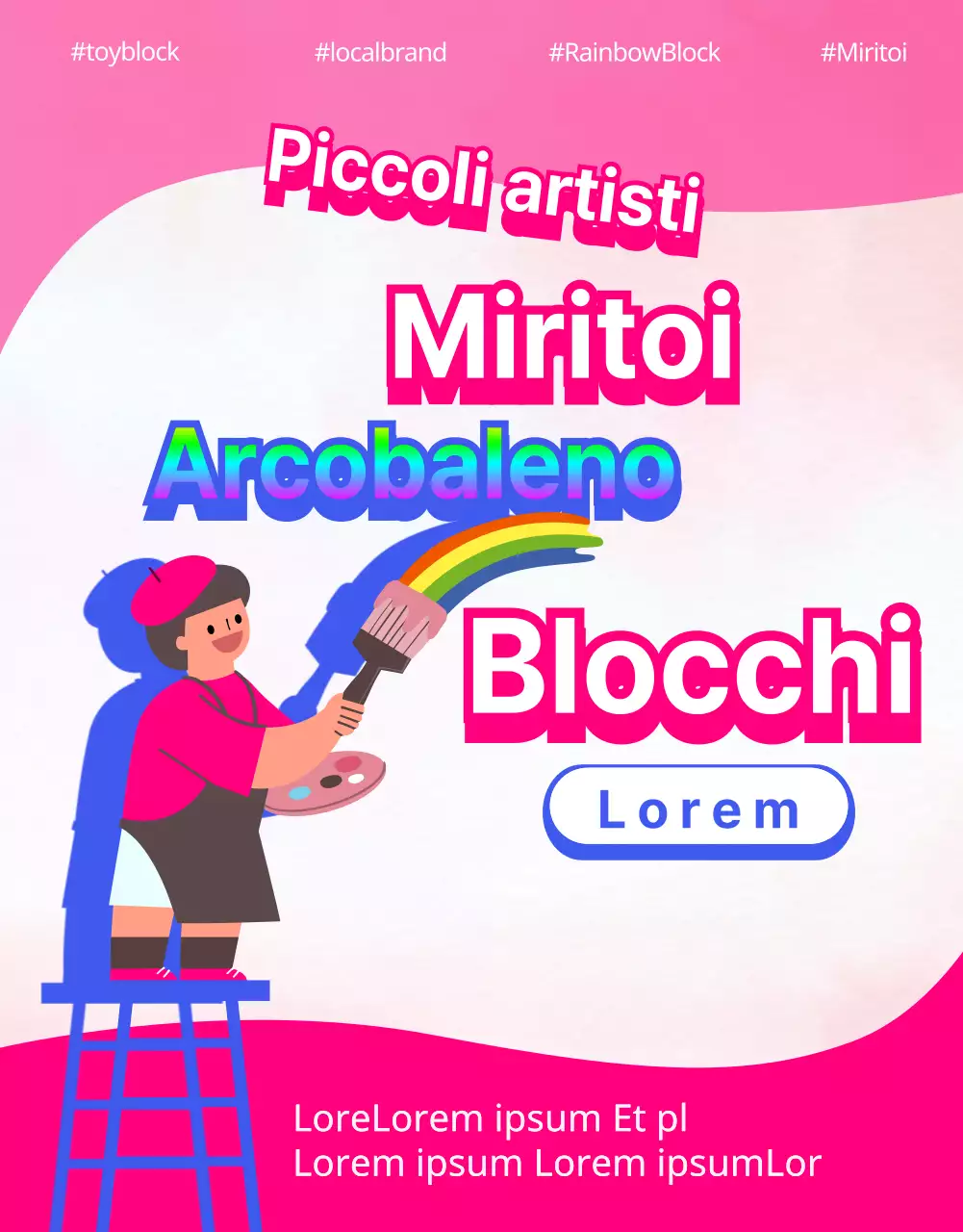Materiale promozionale della parrocchia per bambini illustrato con un arcobaleno colorato