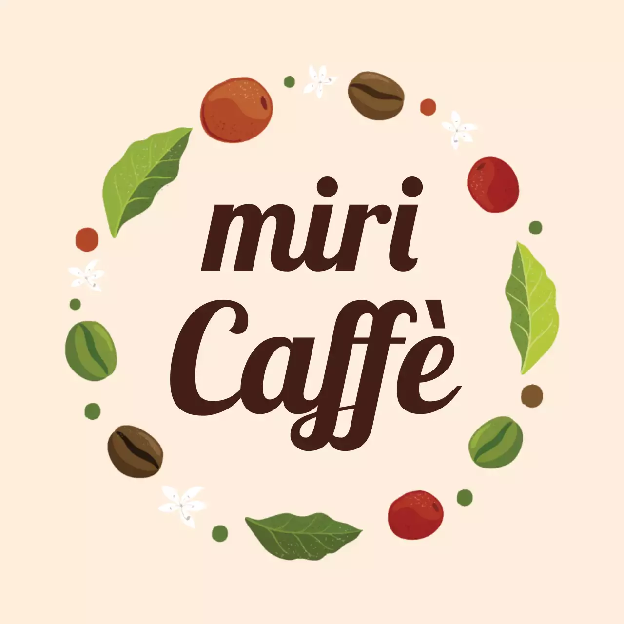 Etichetta caffè con cornice illustrata beige