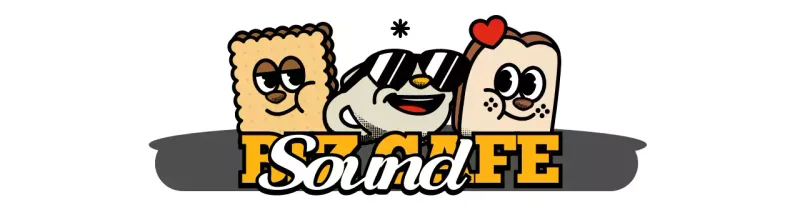 Cute and hip character logo style cafe merchandise in yellow and black.