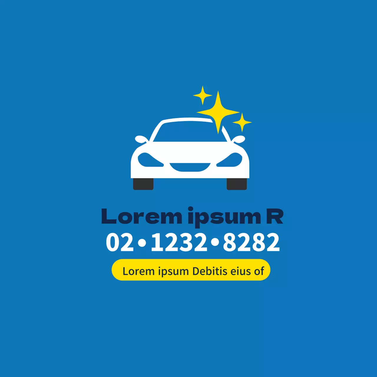 Illustrazione blu etichetta promozionale auto a noleggio pulita