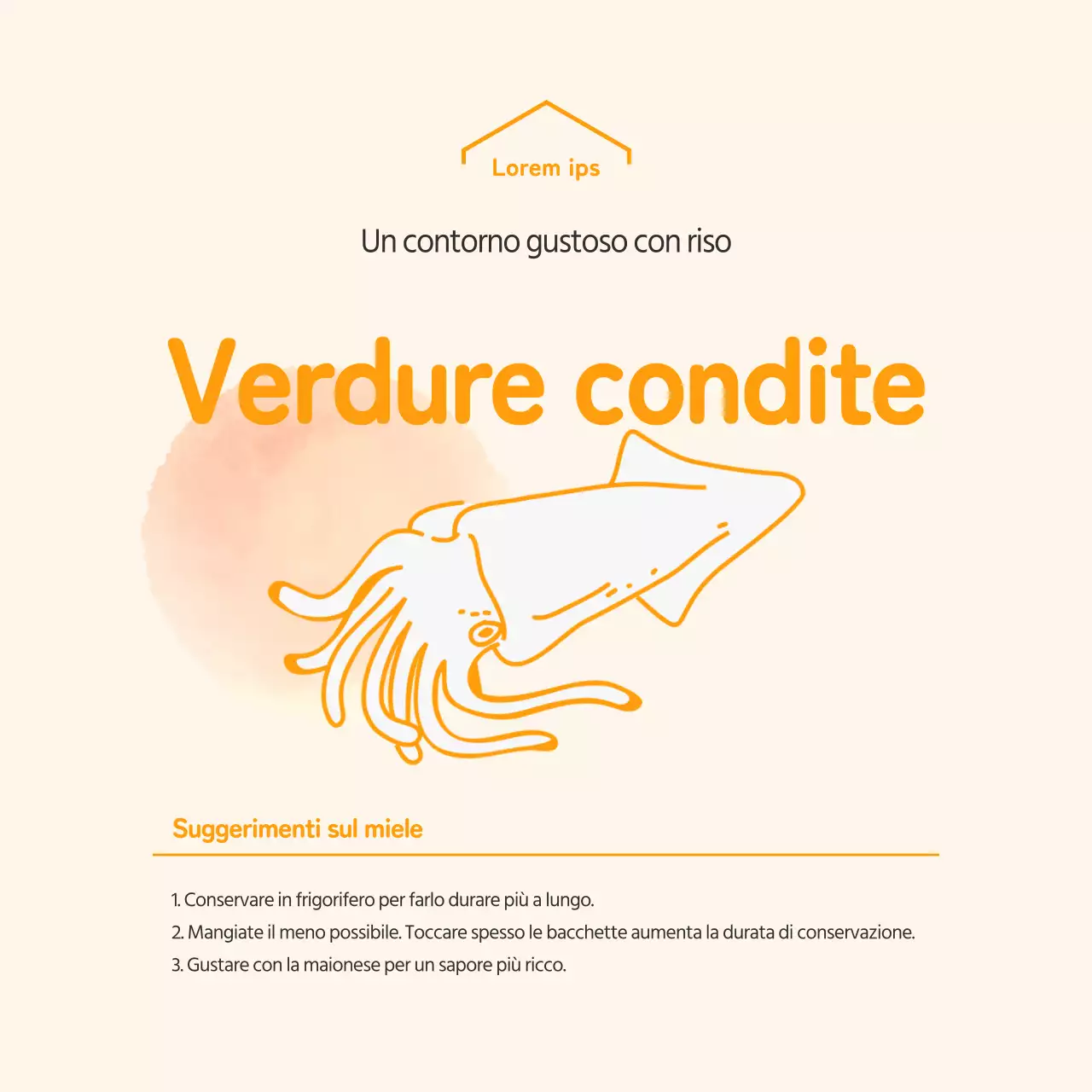 Adesivo quadrato semplice per salumeria con illustrazione arancione