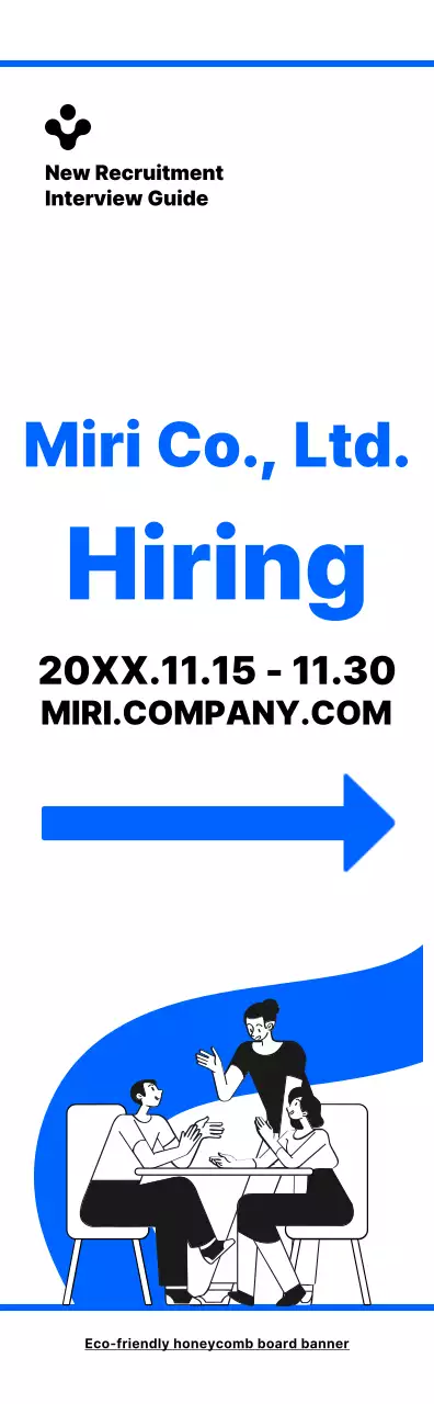 Gaya ilustrasi sederhana berwarna biru dan hitam dengan petunjuk arah wawancara untuk lowongan pekerjaan baru