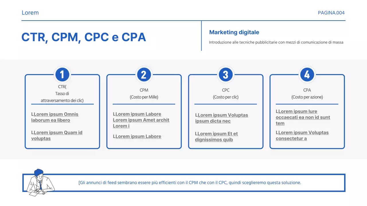 Promuovere i termini di base del marketing in bianco e blu