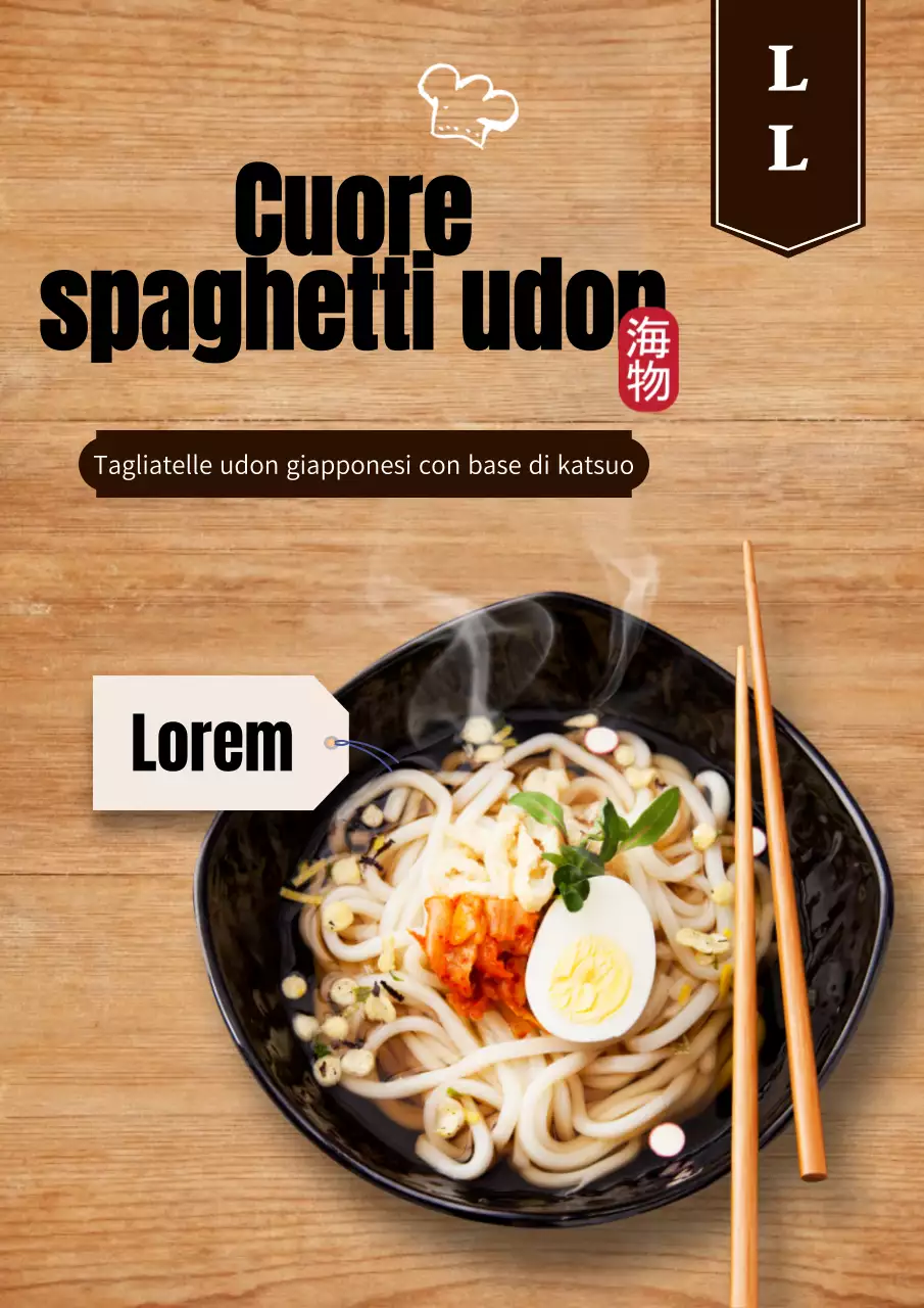 Tavola di legno Menu di cibo Tagliatelle udon abbondanti