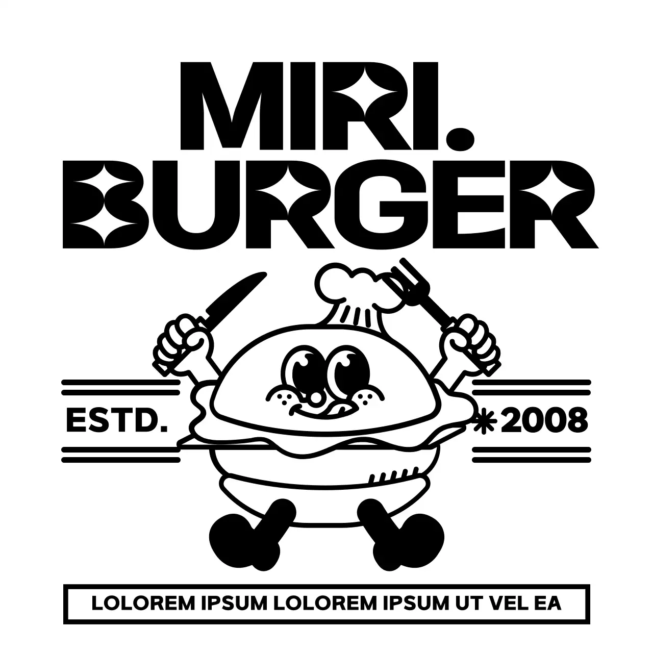 Promote and inform your burger joint with a cute and hip burger character illustration logo