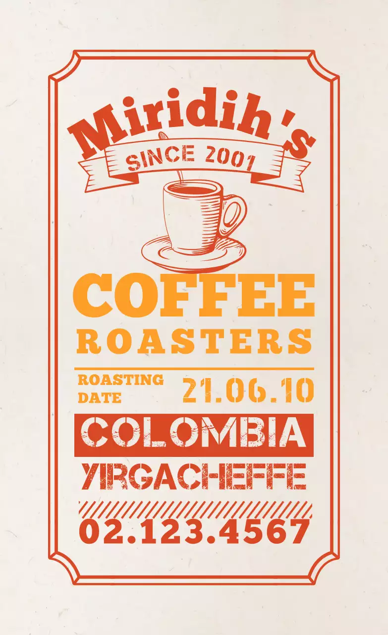 Coffee bean labels with a reddish typographic design